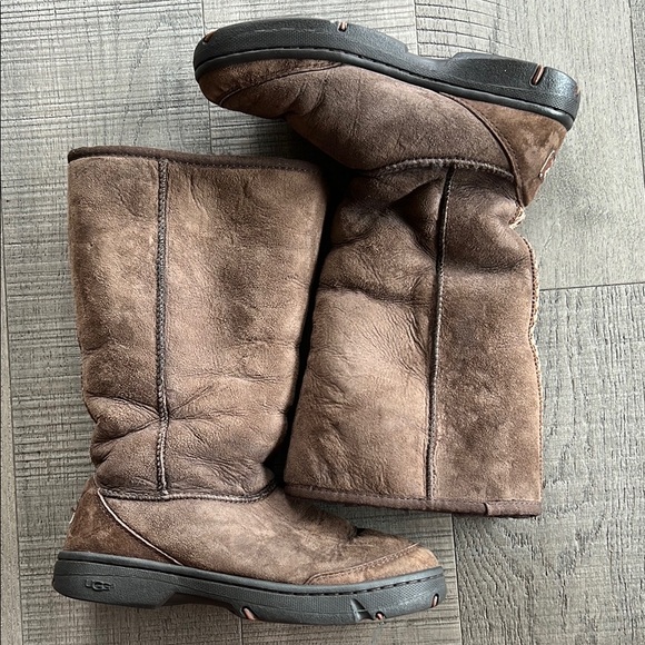 UGG ultimate tall braid real shearling Chocolate Suede Boots - Picture 4 of 7